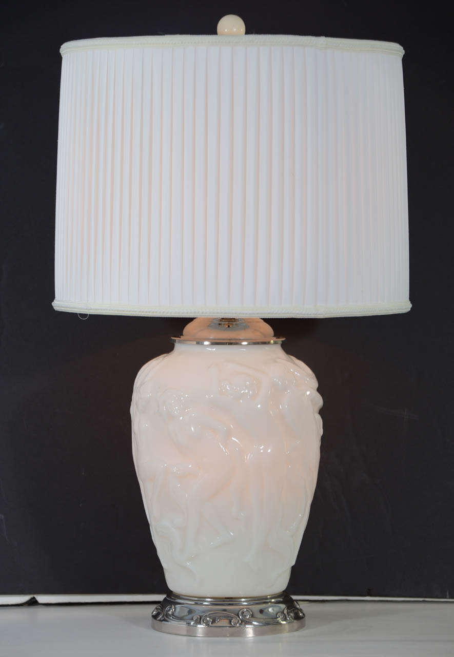 Art Deco Opal Glass Vase, Mounted and Wired as a Table Lamp
