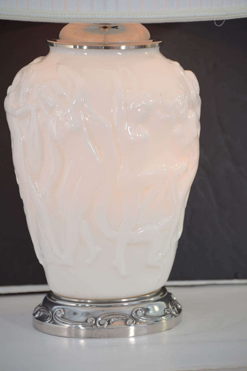 Mid-20th Century Art Deco Opal Glass Vase, Mounted and Wired as a Table Lamp For Sale
