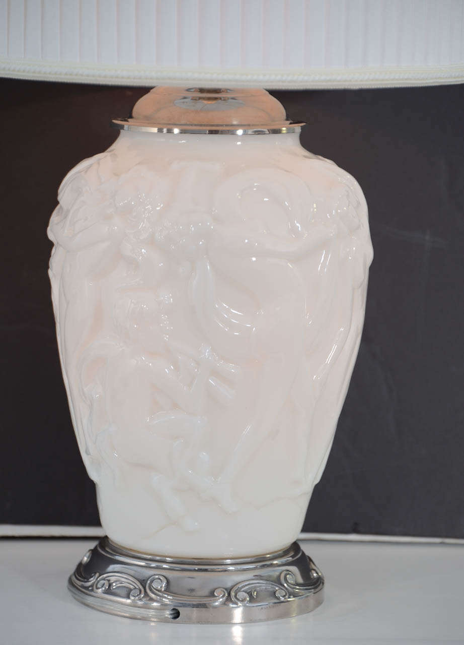 Opaline Glass Art Deco Opal Glass Vase, Mounted and Wired as a Table Lamp For Sale