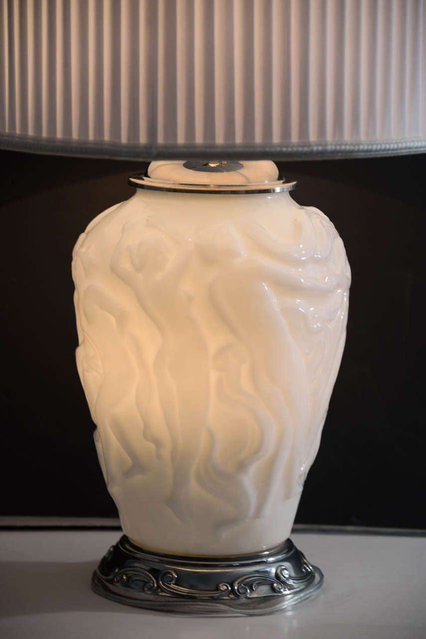Art Deco Opal Glass Vase, Mounted and Wired as a Table Lamp For Sale 3