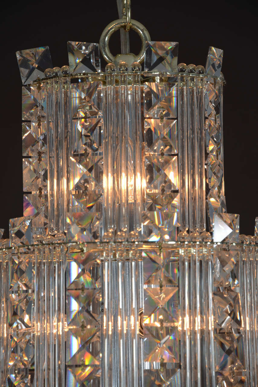 Brass Mid-Century Modern Crystal Chandelier For Sale