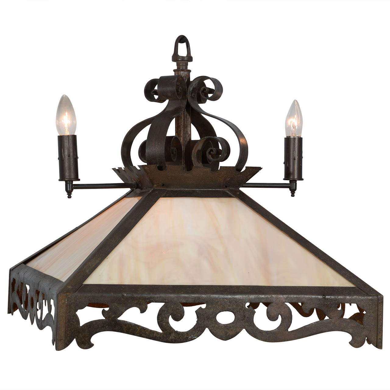 Combination Rustic Gas and Electric Slag Glass Chandelier For Sale at