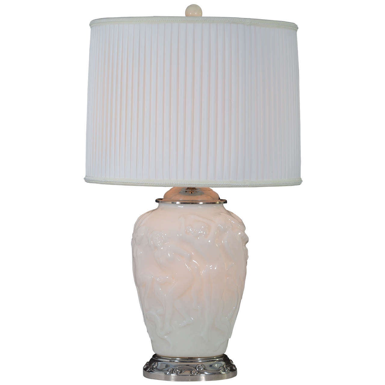 Art Deco Opal Glass Vase, Mounted and Wired as a Table Lamp For Sale at