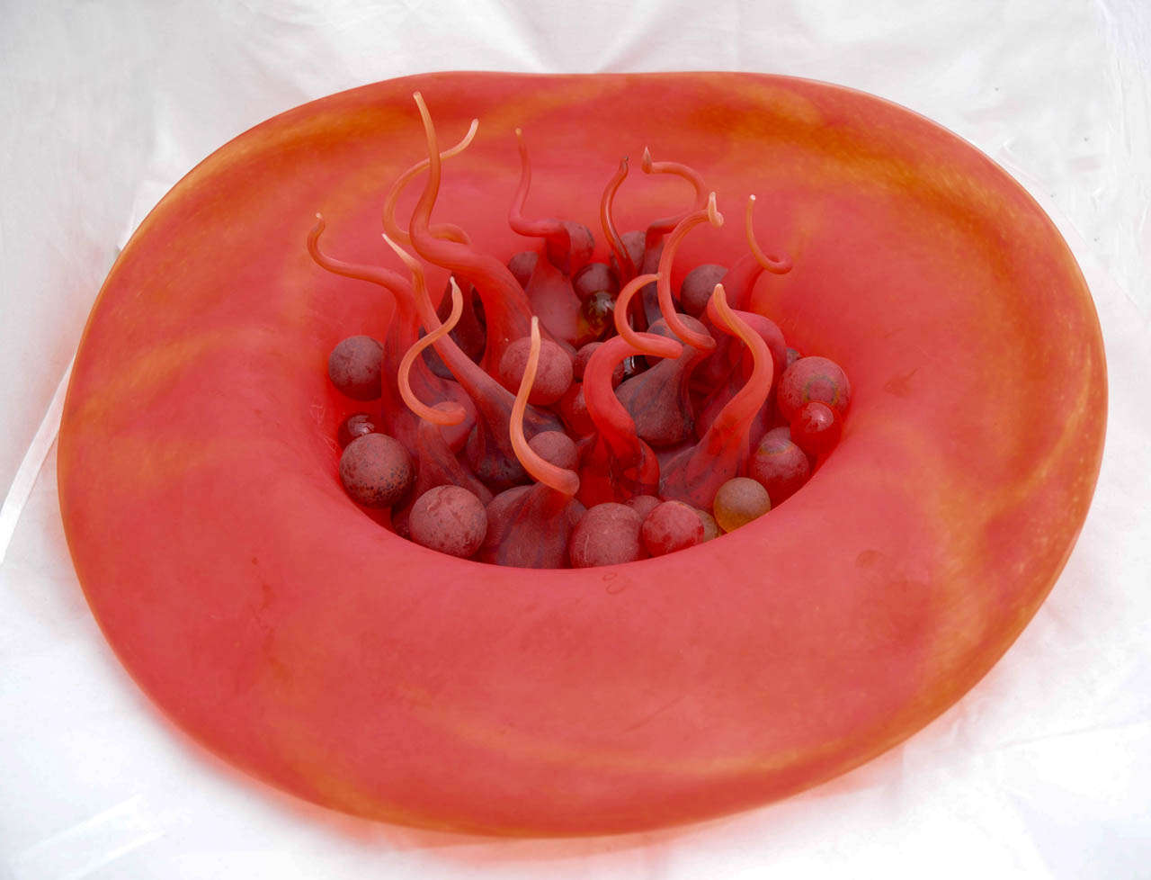 Modern Free Form Red Glass Sculpture by Roger Tye, Phoenix Hot Glass.