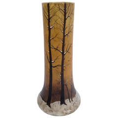 A  Winter Landscape Enameled Glass Vase by Legras, Paris circa 1910