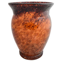 Mid Century Bohemian Art Glass Vase in Mottled Amber and Black