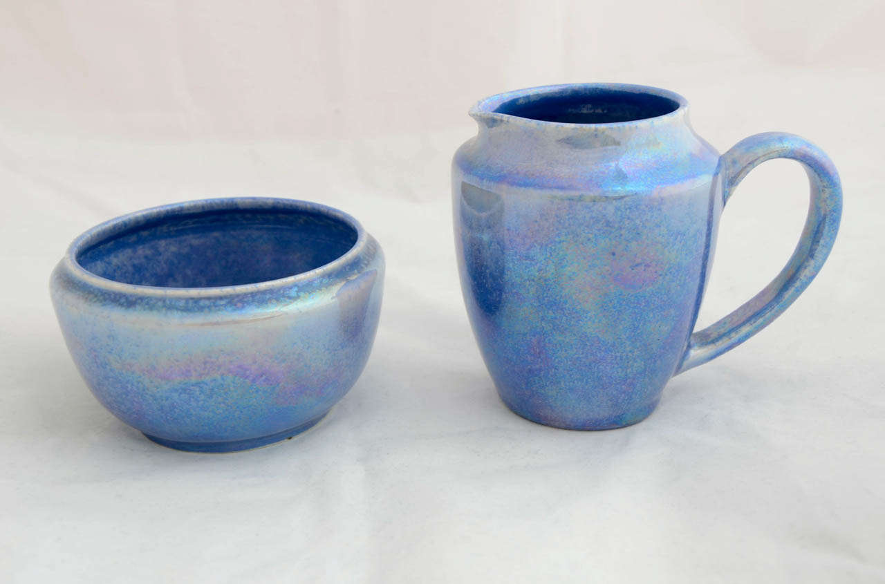 6 Piece Blue Lustreware Tea Set by The Ruskin Pottery, England 1927 In Good Condition For Sale In Stratford Upon Avon, GB