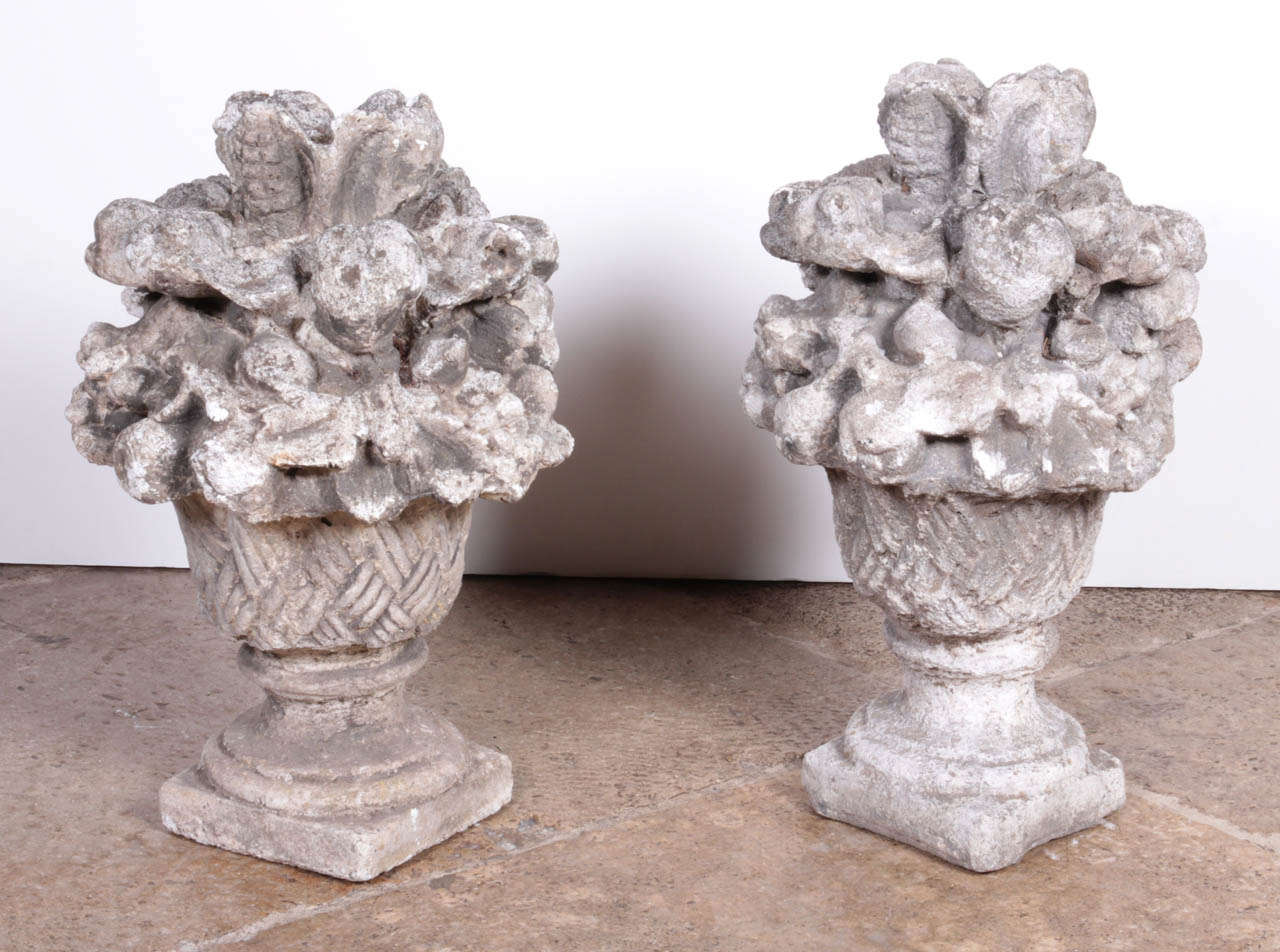 French, hand carved stone floral baskets from the Mid-19th Century.
