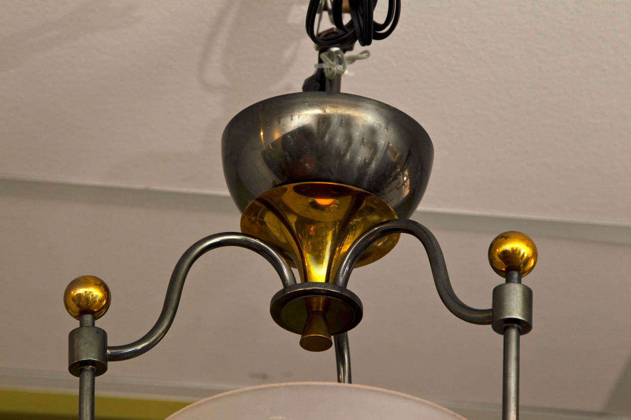 Two Tone Steel and Brass Lantern Attributed to Gilbert Poillerat In Good Condition In Mt. Kisco, NY