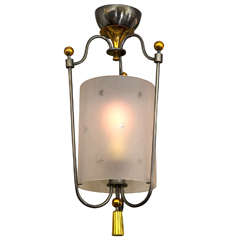 Two Tone Steel and Brass Lantern Attributed to Gilbert Poillerat