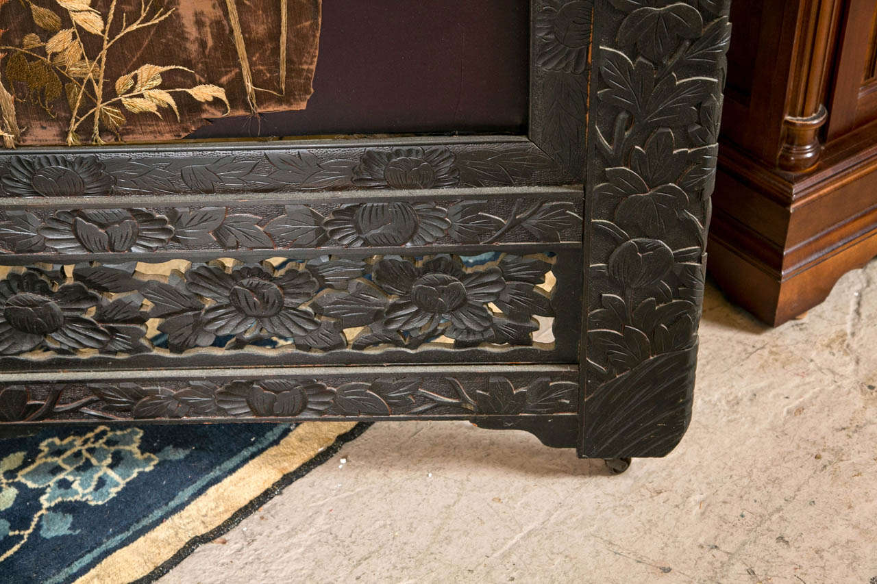 Two Panel Chinoiserie Decorated Embroidered Screens In Good Condition In Stamford, CT