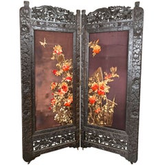 Two Panel Chinoiserie Decorated Embroidered Screens
