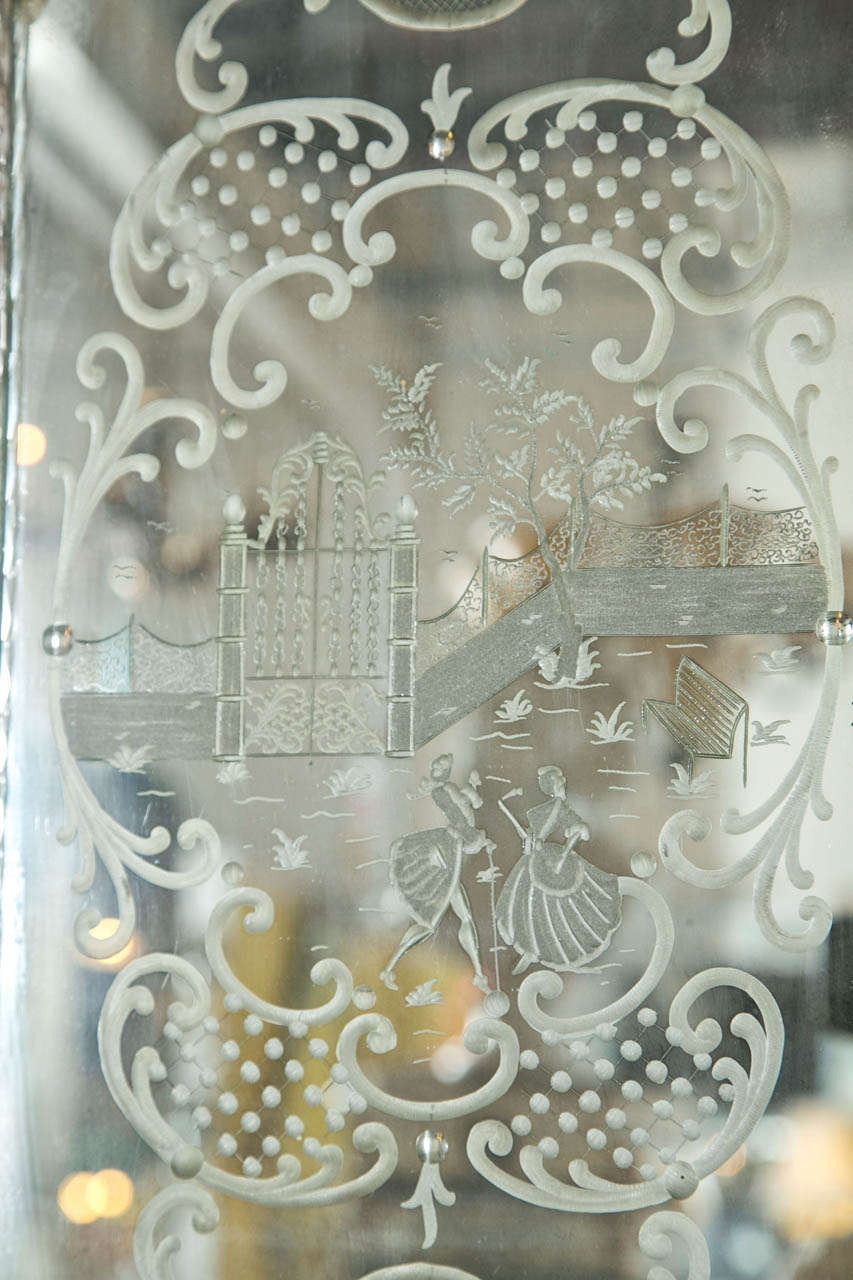 Vintage Monumental Eglomise Venetian Mirror In Good Condition In Stamford, CT