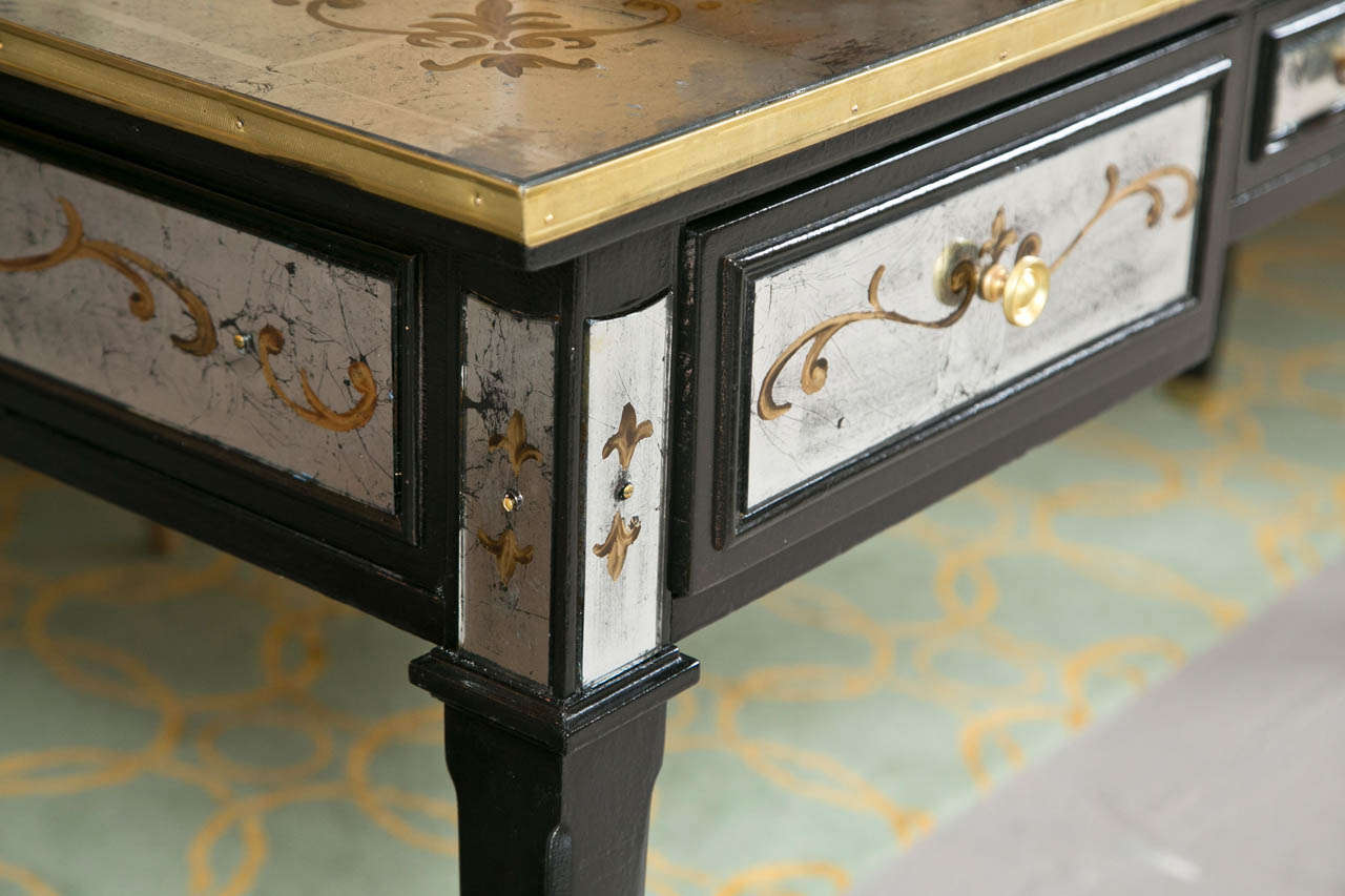 Hollywood Regency French Louis XVI Style Verre Eglomise Desk by Jansen