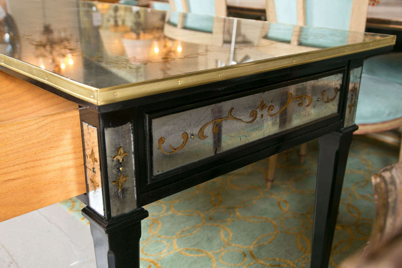 French Louis XVI Style Verre Eglomise Desk by Jansen 1