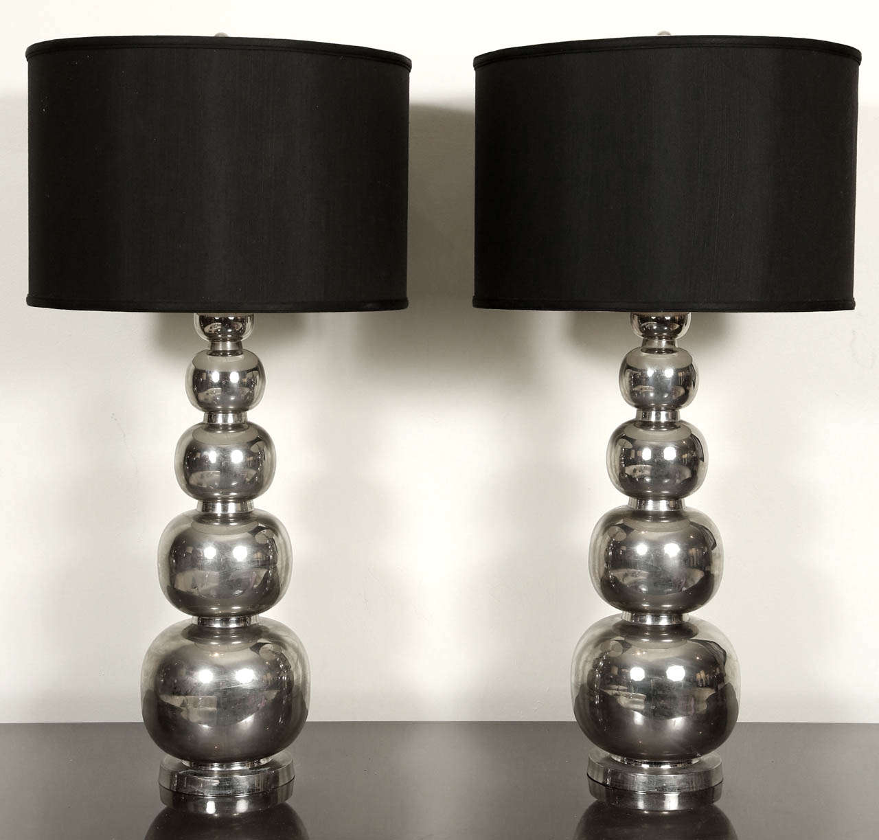 Impressive Pair Of Table Lamps Of Silvered Metal 4