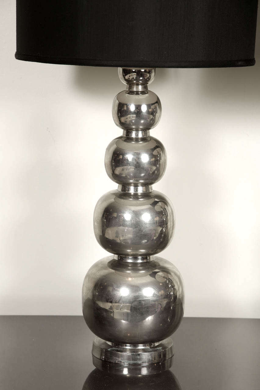 American Impressive Pair Of Table Lamps Of Silvered Metal