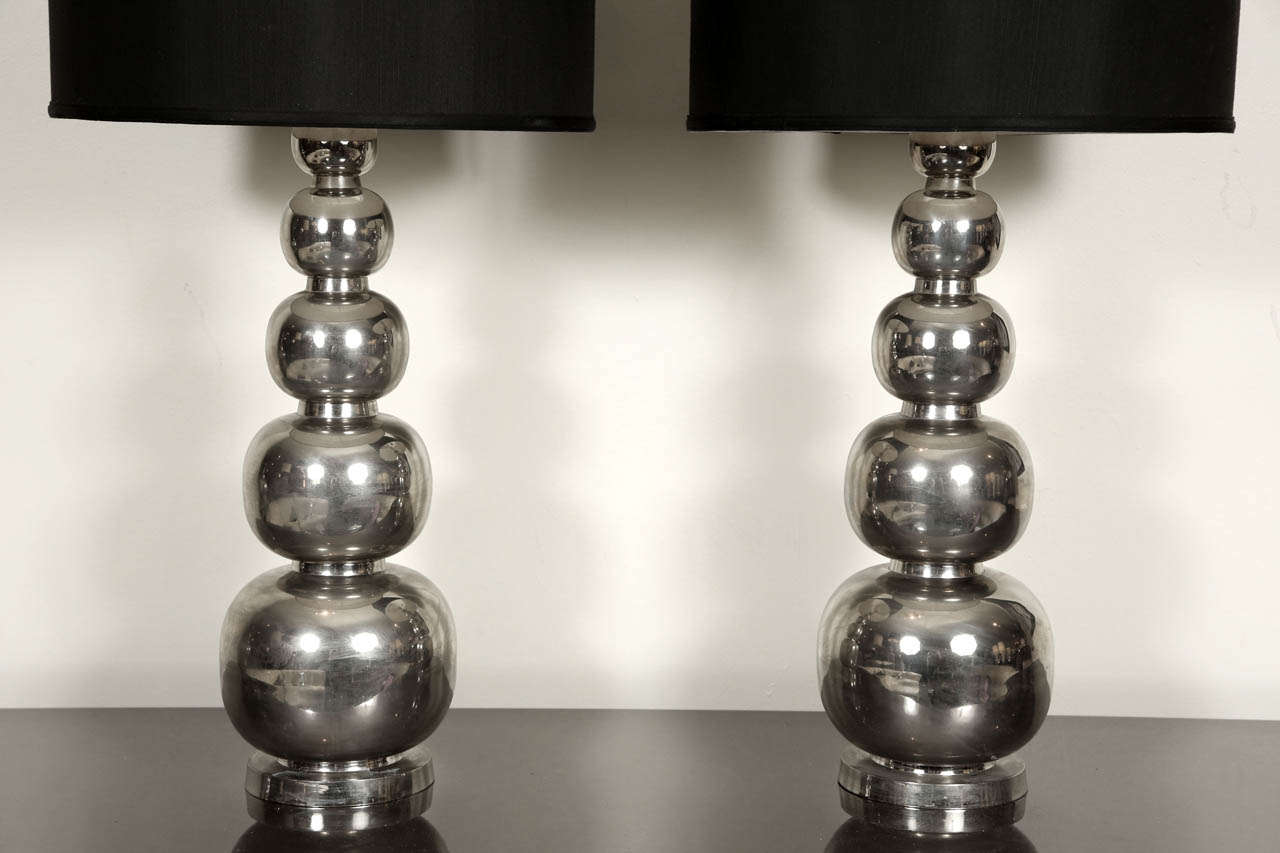 20th Century Impressive Pair Of Table Lamps Of Silvered Metal