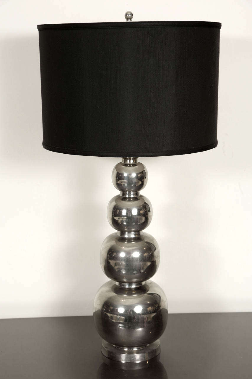 Impressive Pair Of Table Lamps Of Silvered Metal 3