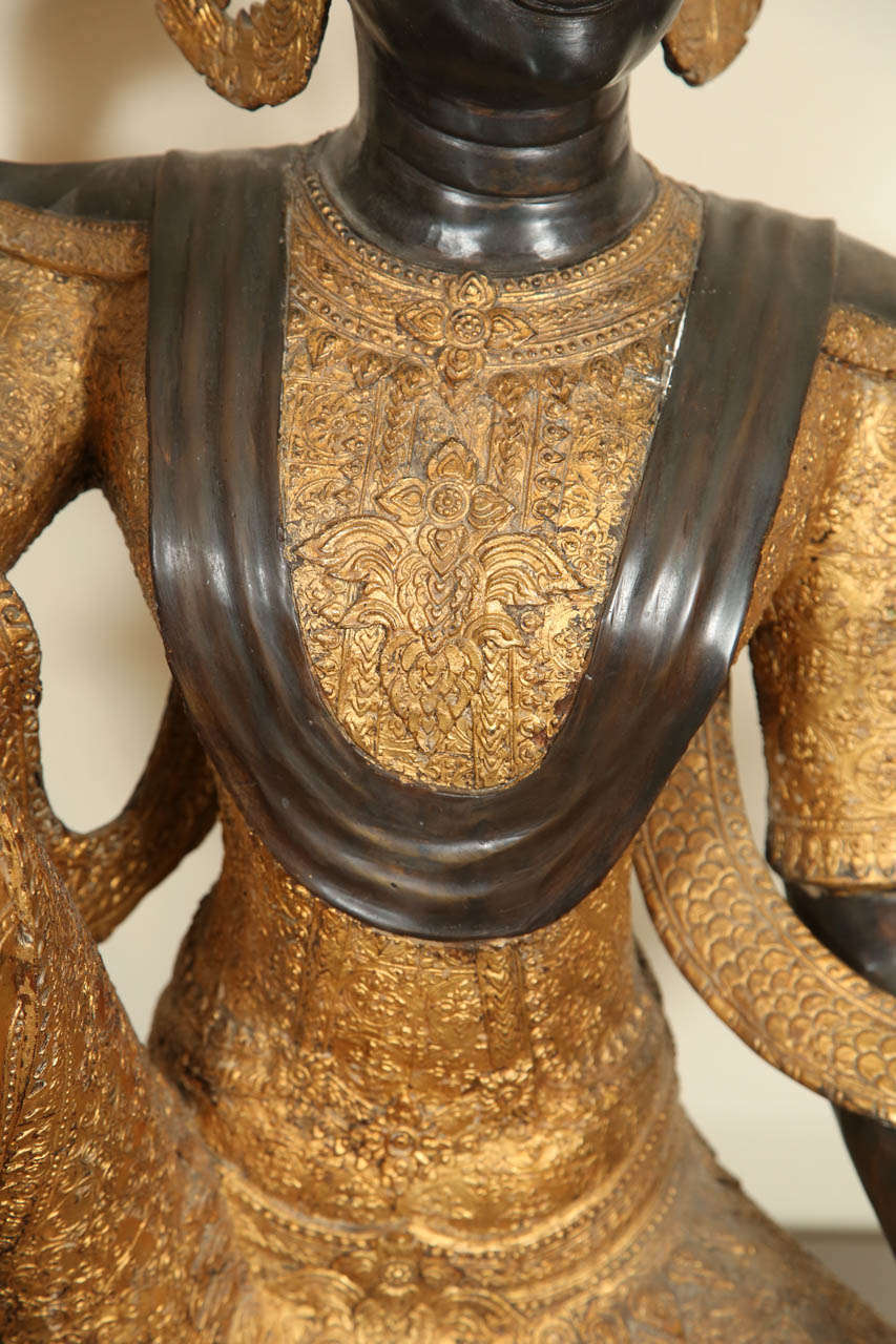 Magnificent Large Thai Bronze Figure With Gilding In Excellent Condition In New York, NY