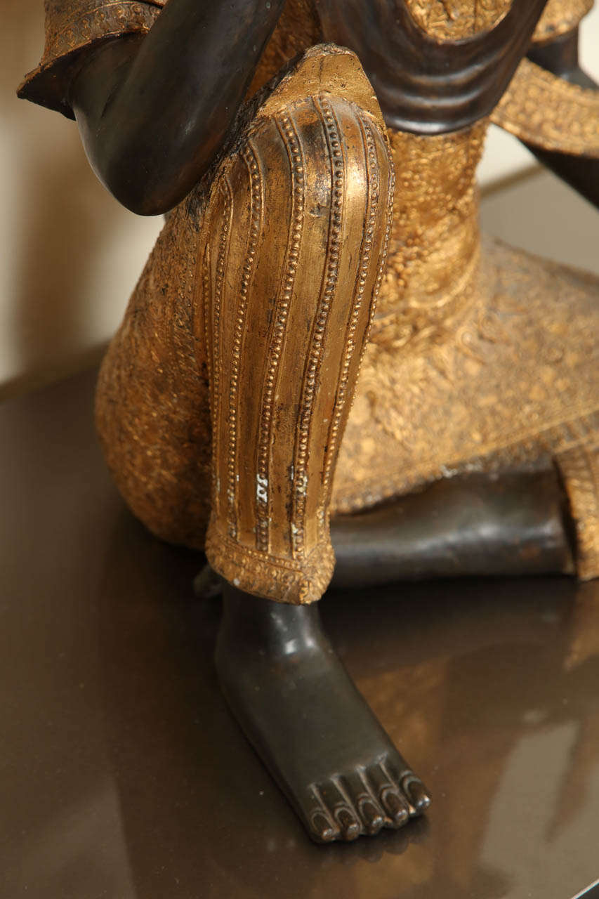 20th Century Magnificent Large Thai Bronze Figure With Gilding