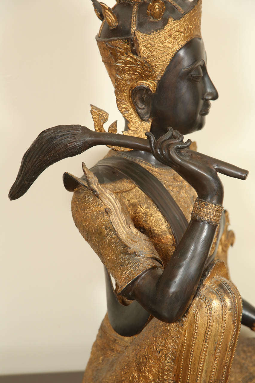 Ormolu Magnificent Large Thai Bronze Figure With Gilding