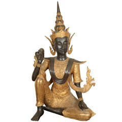Magnificent Large Thai Bronze Figure With Gilding