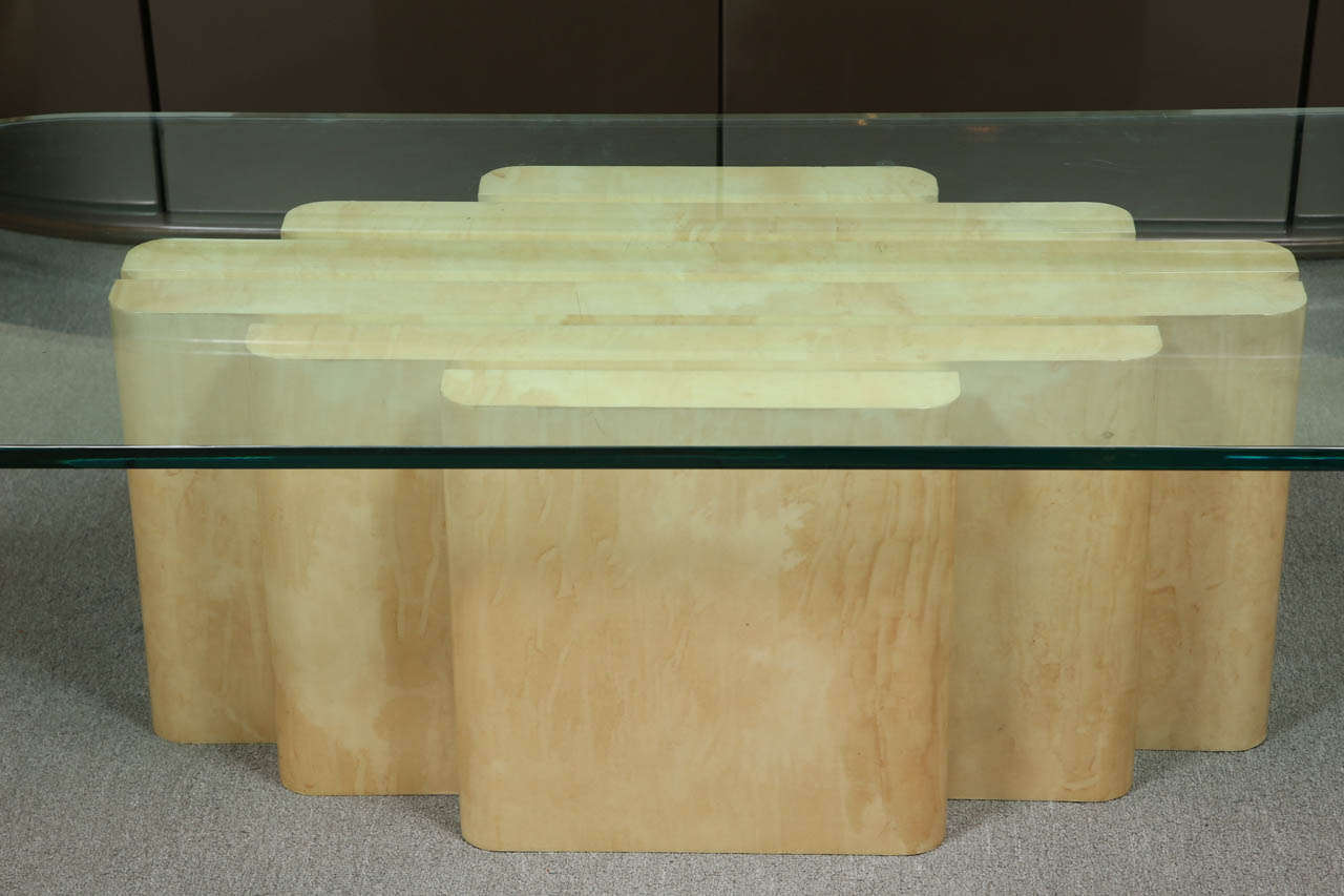 Coffee Table Finished in Lacquered Goatskin with Brass Accents by Steve Chase 3