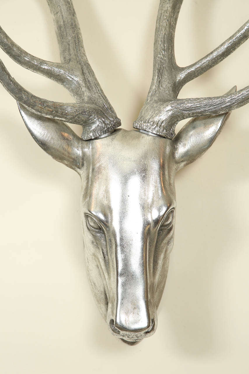 Silvered Metal Deer Head Sculpture at 1stDibs