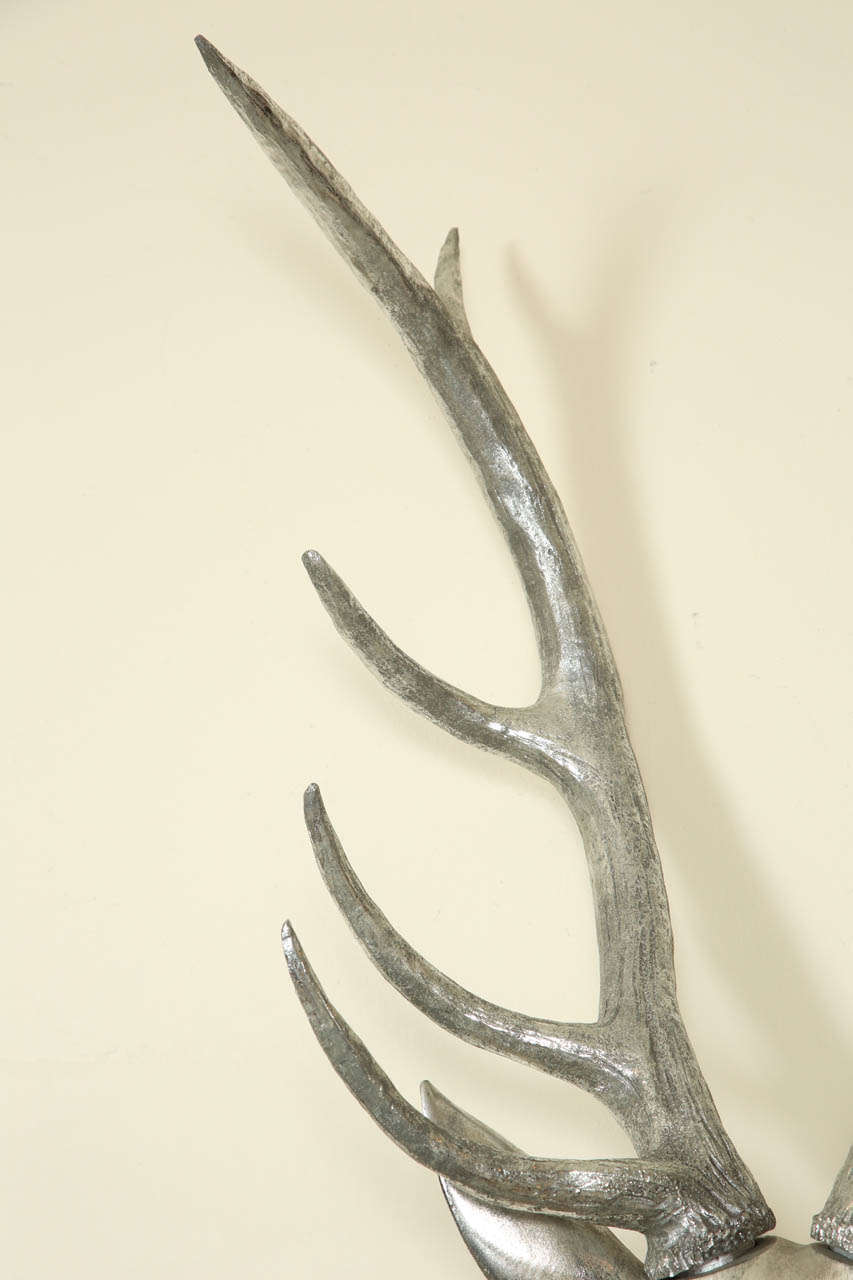 Silvered Metal Deer Head Sculpture at 1stDibs