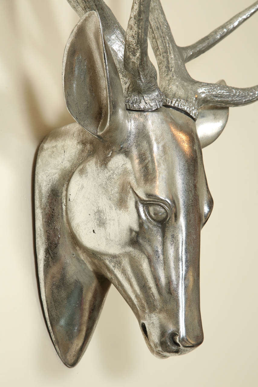 Silvered Metal Deer Head Sculpture at 1stDibs