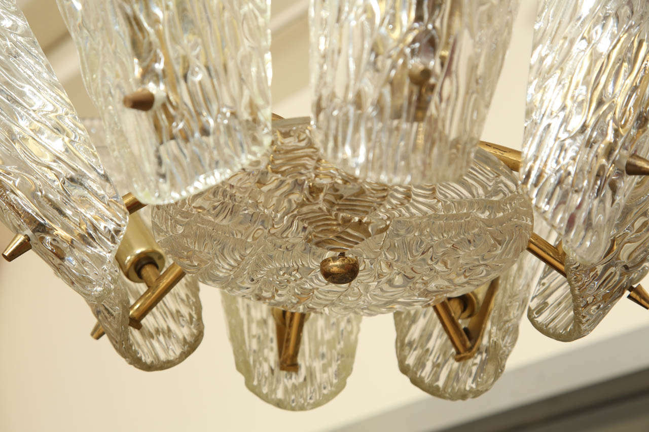 Austrian Beautiful Chandelier By Kalmar With Cone Shaped Glass Elements And Brass Armature