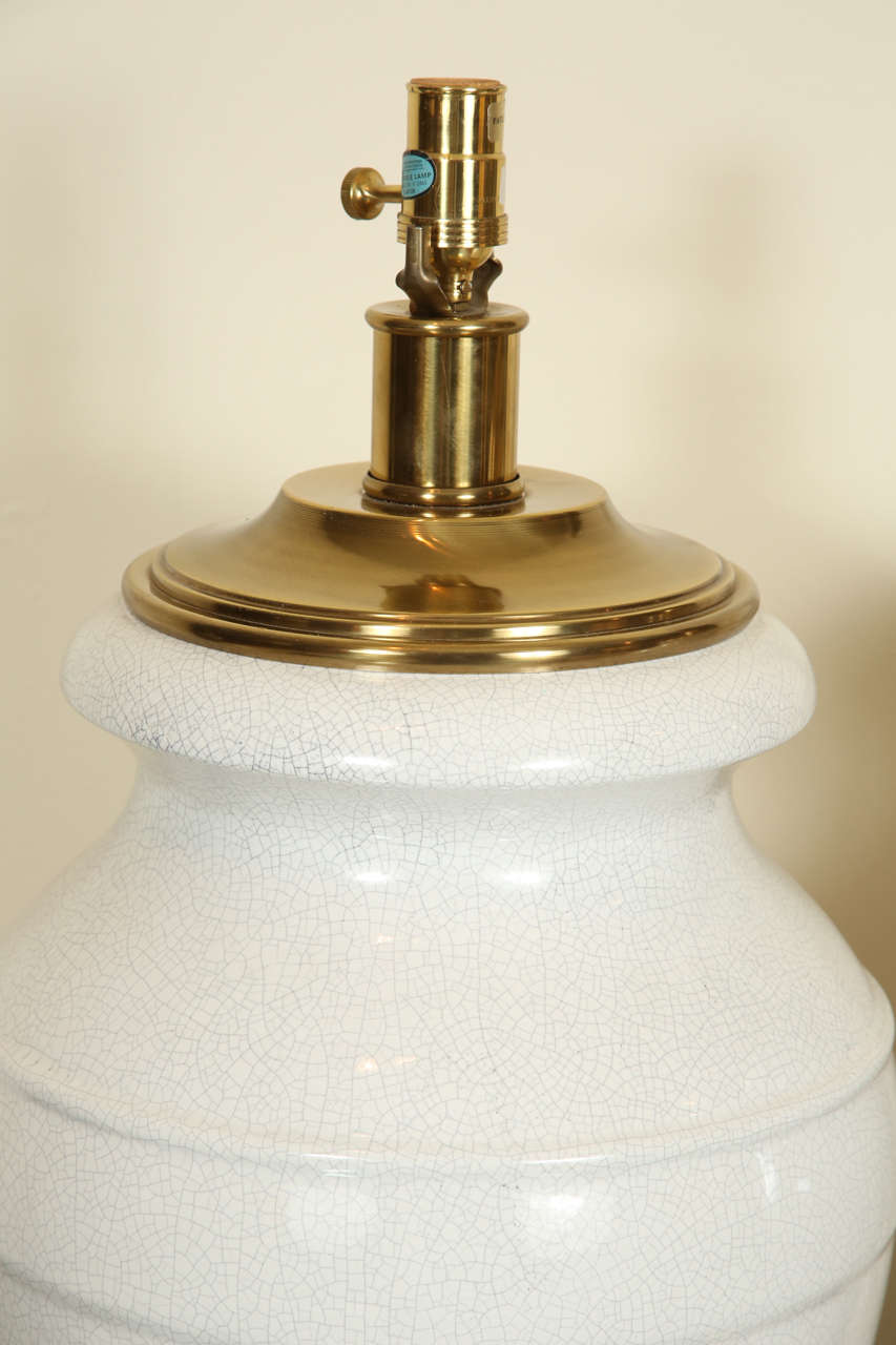 American Pair Of Impressive Monumental Ceramic Table Lamps With Brass Fittings.