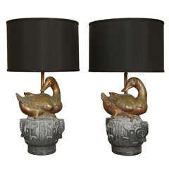 Vintage Pair of "Chinese" Ceramic Duck Lamps