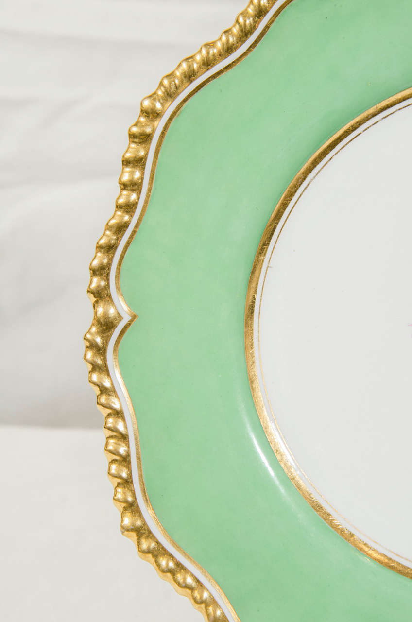  Worcester Porcelain Armorial Dishes Green with  In Excellent Condition In Katonah, NY