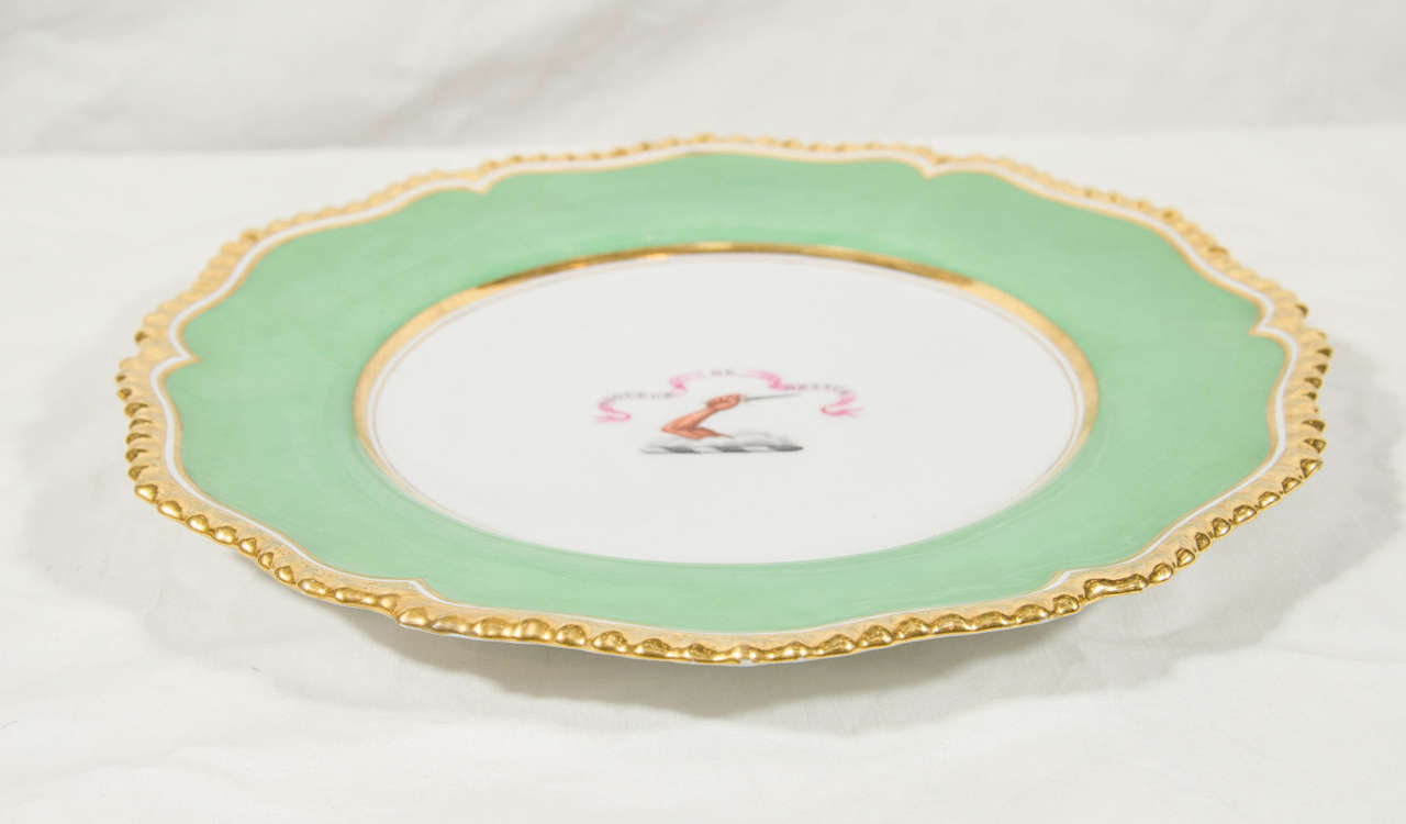 Early 19th Century  Worcester Porcelain Armorial Dishes Green with 
