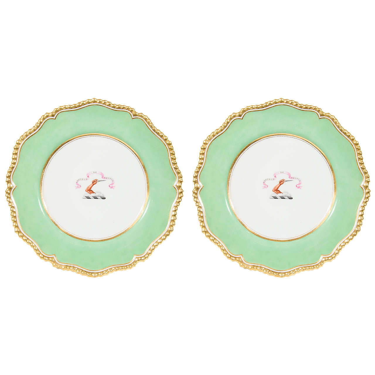  Worcester Porcelain Armorial Dishes Green with 