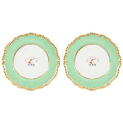 Antique  Worcester Porcelain Armorial Dishes Green with 