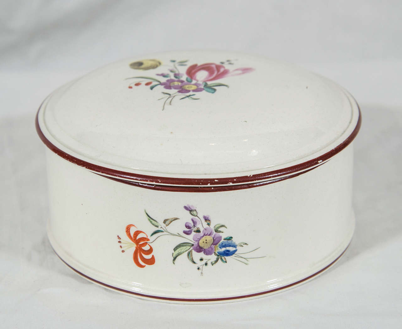 Painted Antique 18th Century Creamware Covered Box Made circa 1780 For Sale