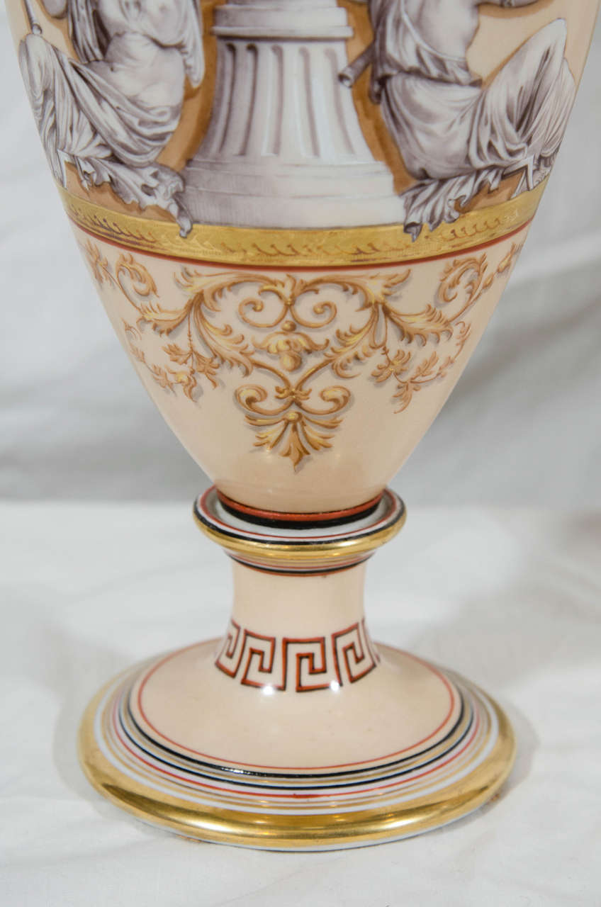 Early 19th Century  English Neoclassical Porcelain Vases Greek Figures & Greek Key Made circa 1820