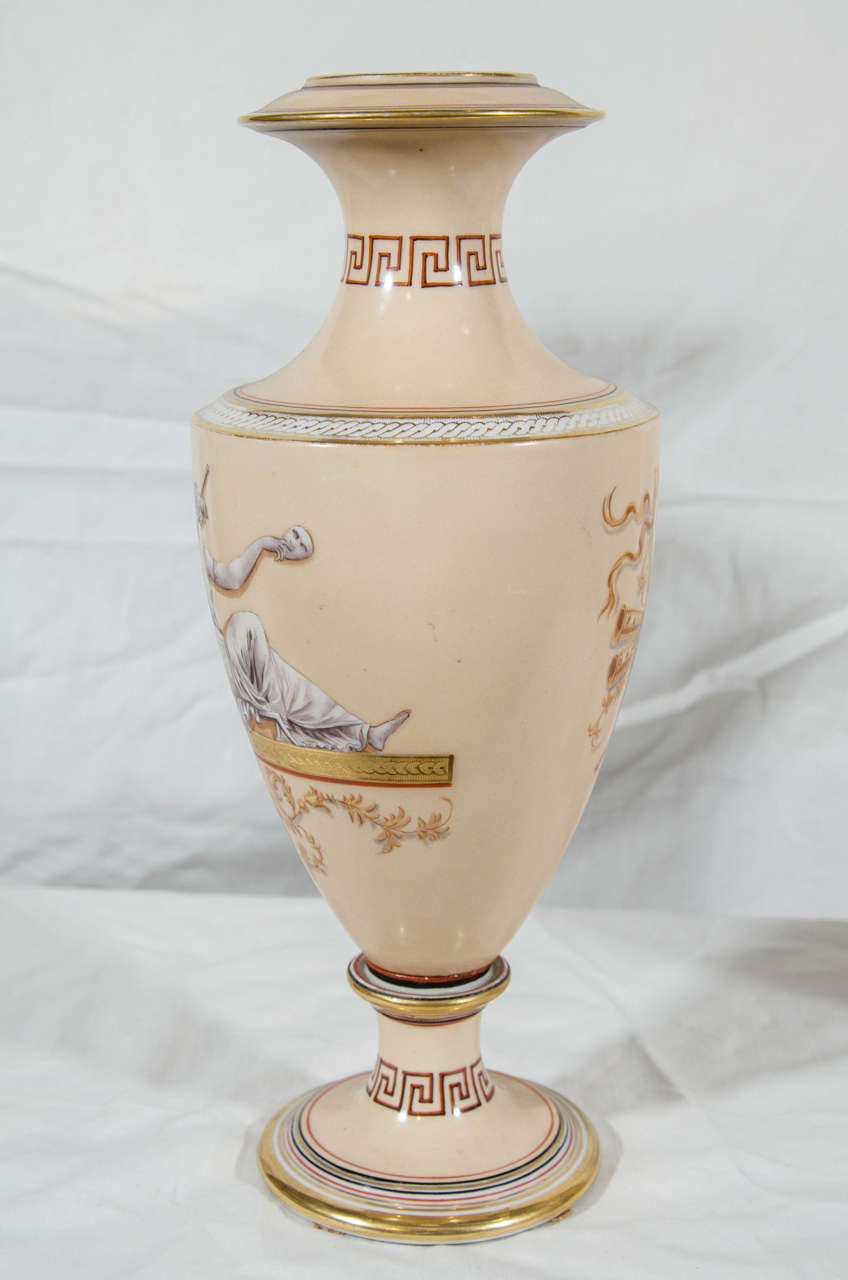  English Neoclassical Porcelain Vases Greek Figures & Greek Key Made circa 1820 2