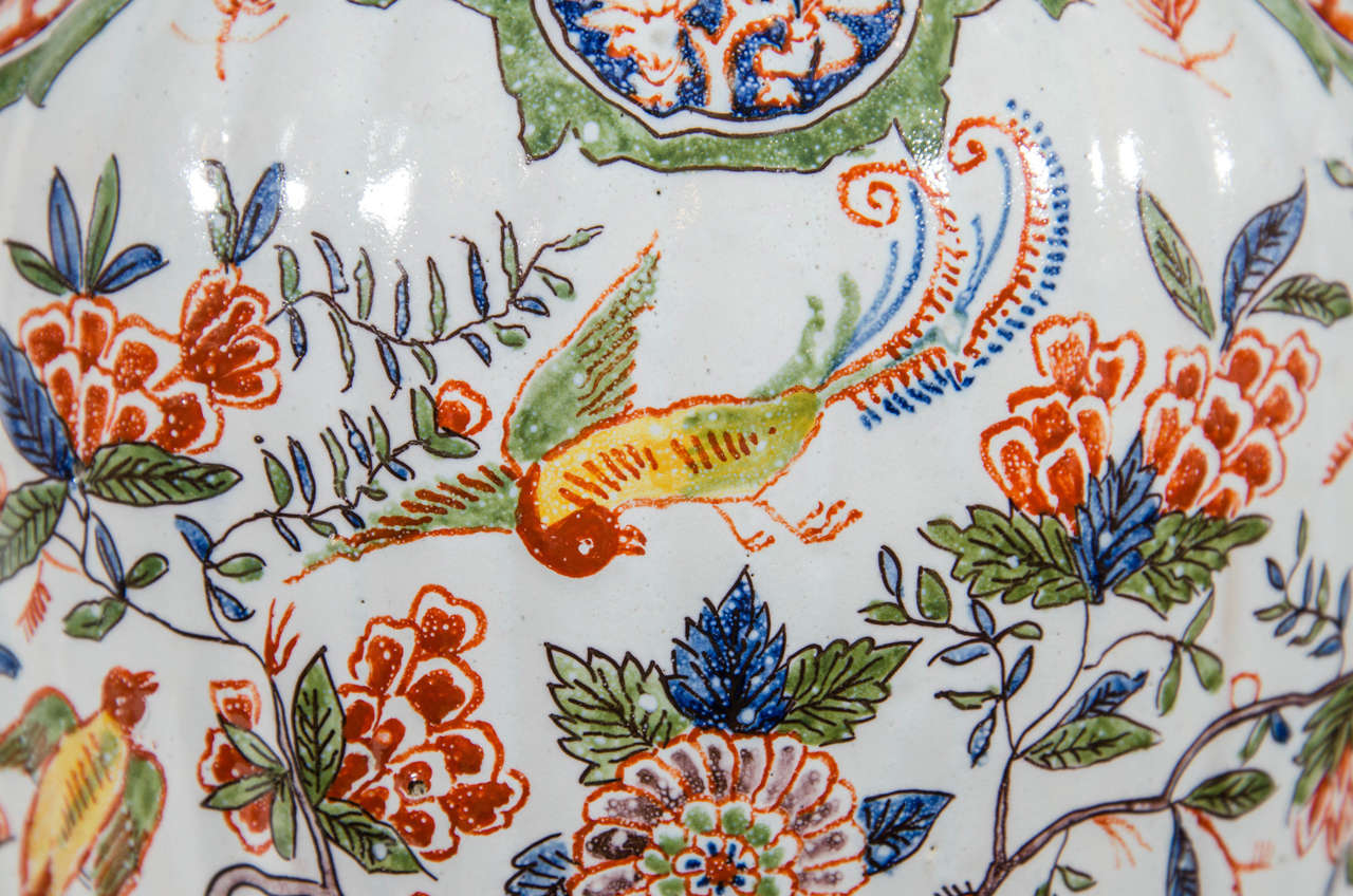 Pair of Polychrome Dutch Delft Covered Vases