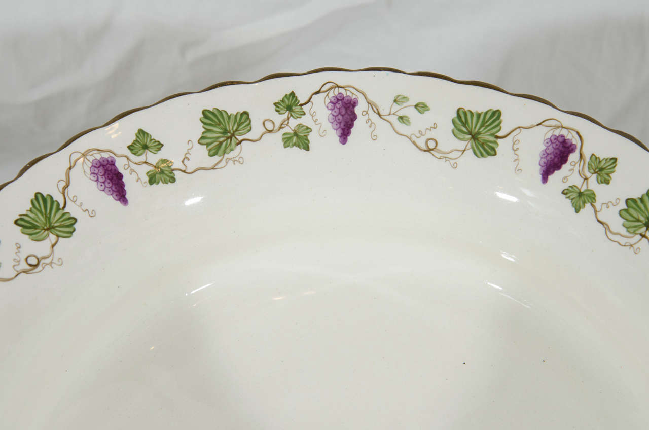 Neoclassical Large Antique Wedgwood Creamware Bowl with Purple Grapes 