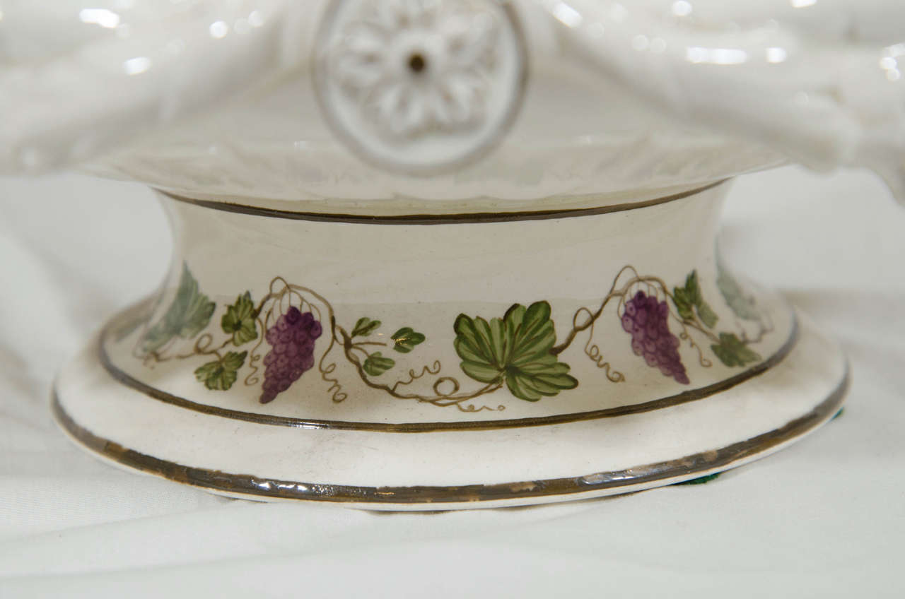 Late 19th Century Large Antique Wedgwood Creamware Bowl with Purple Grapes 