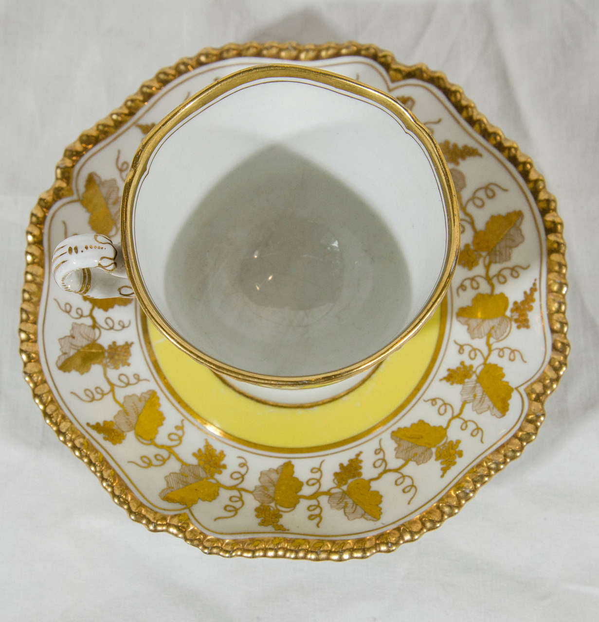 Early 19th Century  Antique Worcester Porcelain Tea Cups and Saucers Yellow and Gold 
