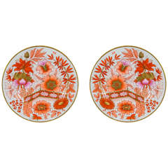 Pair of Worcester Dishes Painted in Famille Rose Pink and Orange