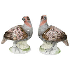 Pair of Antique Porcelain Birds, Partridges Sculpture