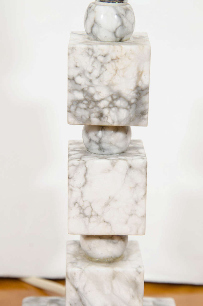 Carved Art Deco Marble Table Lamp For Sale