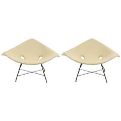 Pair of Off-White Fratelli Saporiti, Augusto Bozzi Chairs, Italy, circa 1958