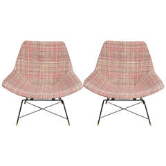Pair of Saporiti Chairs by A. Bozzi in Original Fendi Textile, Italy